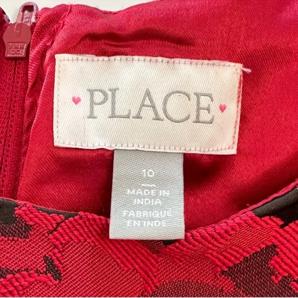 The Children’s Place Dress Red Floral Jacquard Belted Girls Size 10